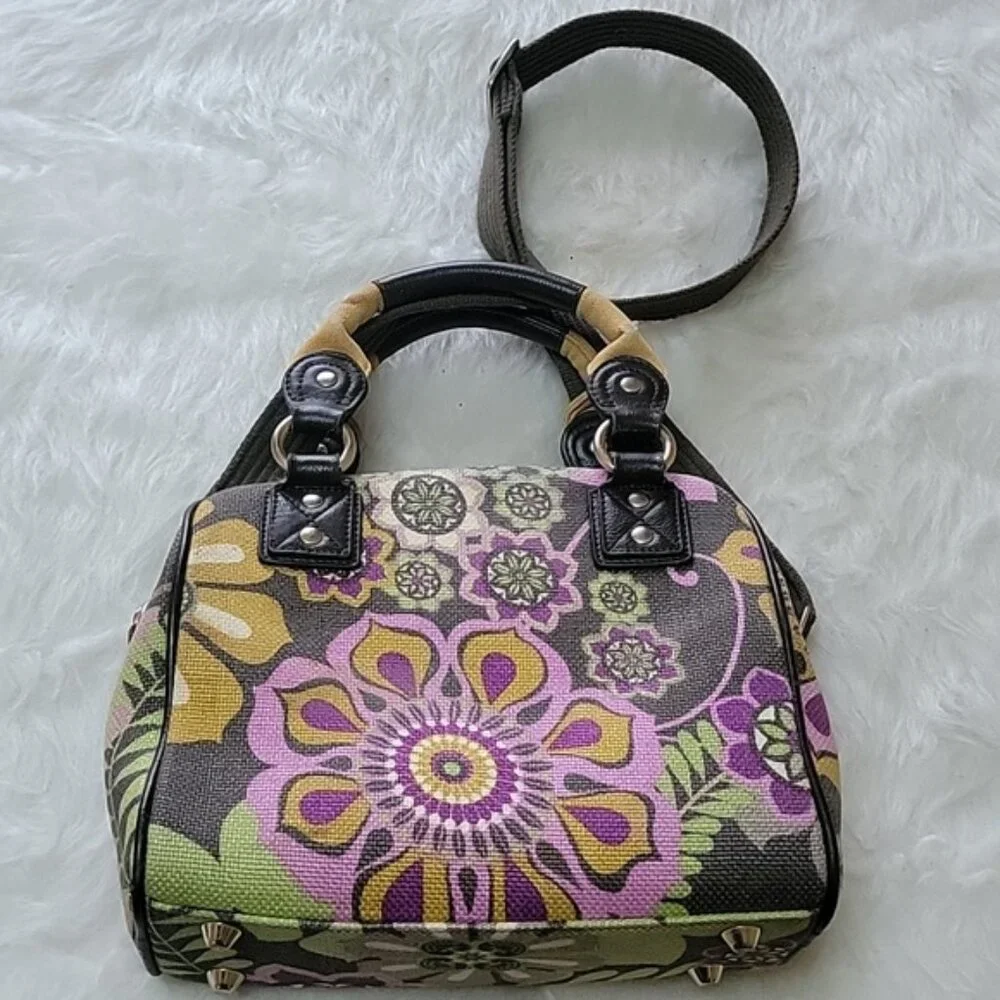 SPARTINA 449 Linen Purple Green Floral Printed Boho Preppy Satchel Crossbody Bag